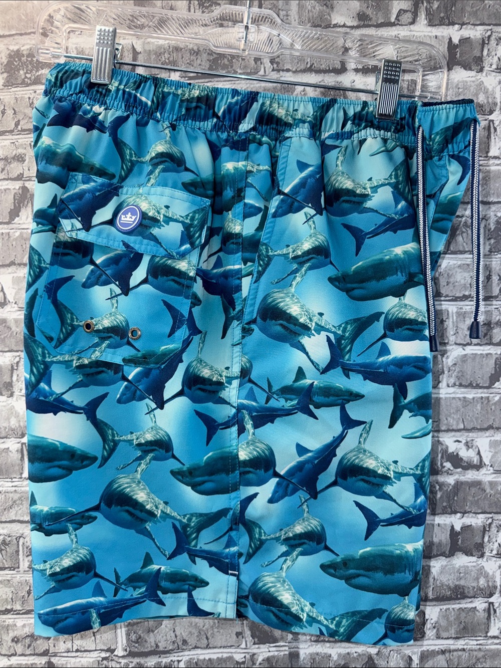 Peter Millar Blue Shark Print Swim Trunks